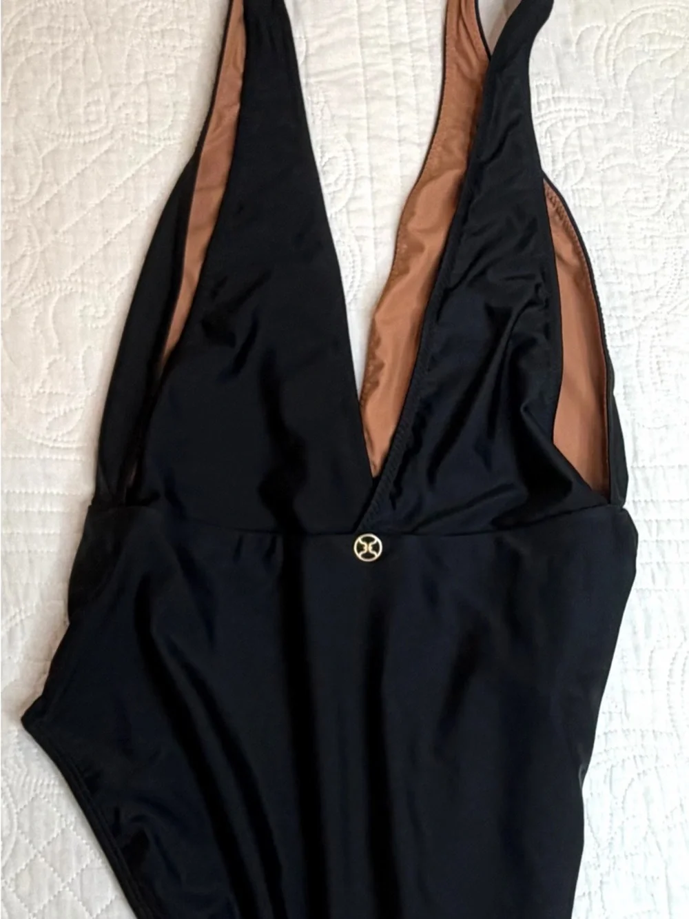VIX Paula Hermanny Swimwear Black One Piece Swimsuit Womens Large Cut Out Deep V - Picture 3 of 11